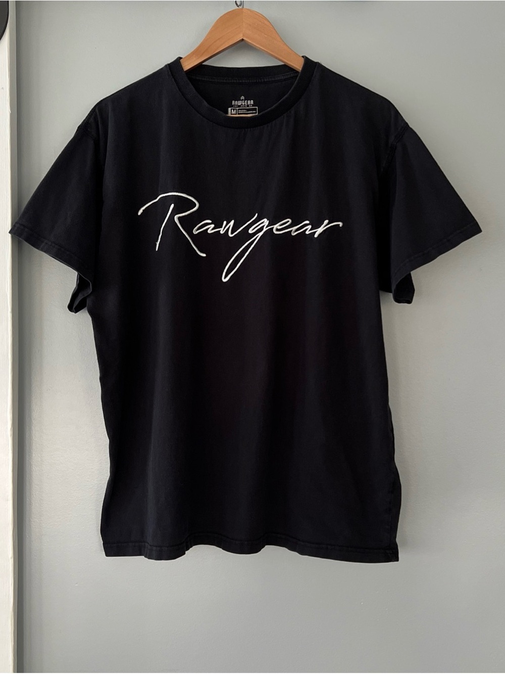 RawGear Men’s Medium White Embroidered Logo Black 100% Cotton T-Shirt Skater